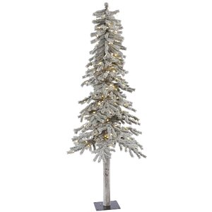 Flocked Alpine 6' White Artificial Christmas Tree with 200 LED White Lights with Stand