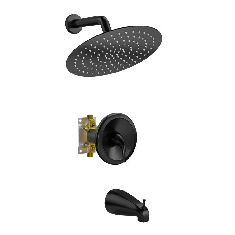 Chrome Shower Faucet Set 10/" Rainfall Head Combo Kit Wall Mount with Mixer Valve