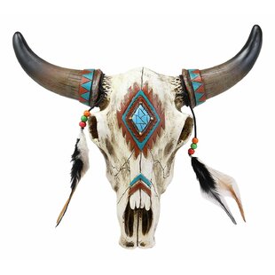 Wall Mount Head Tribal Design Carved Painted Steer Bull Cow Skull Rustic Wes