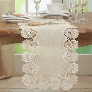 Mantel Dresser Scarf Lace Table Runner 66" Doily Neutral Burlap Natural Taupe 