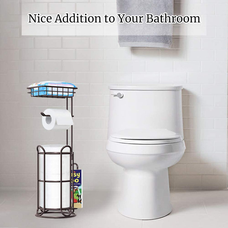 Yip Toilet Paper Holder Stand With Shelf Tissue Holders For Bathroom Freestanding Bath Tissue Roll Holder For Mega Rolls Phone Wipe Magazine Bronze Wayfair