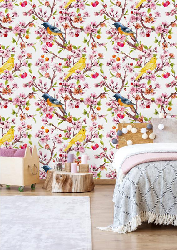 Charlton Home Blumberg Removable Cherry Blossom And Bird 4 17 L X