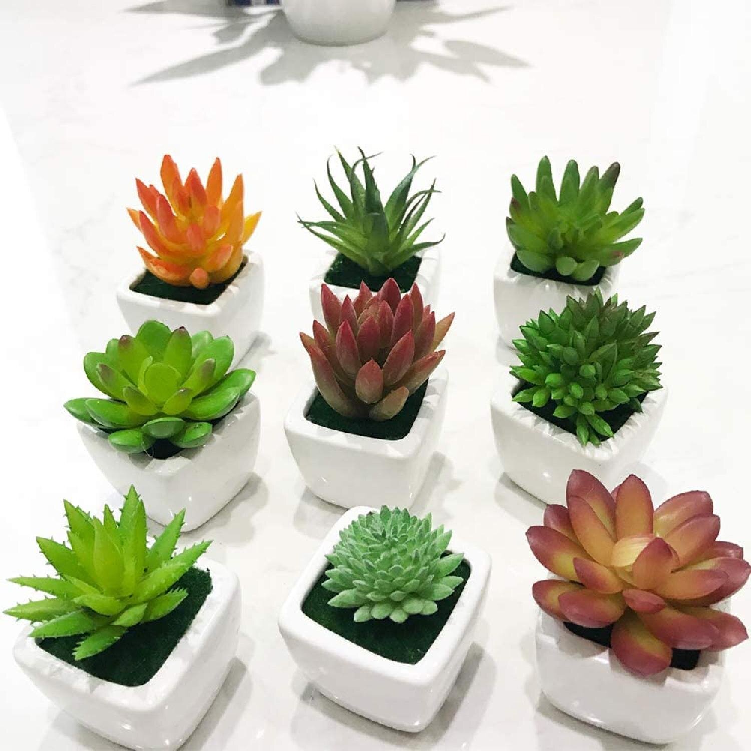 Artificial Fake Succulents Plants Mini 2 Blooming Cactus 2 Flowers Set of 4