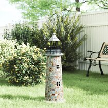 LED Solar Powered Lighthouse Statue Rotating Garden Patio Bulb Light Home Decor 