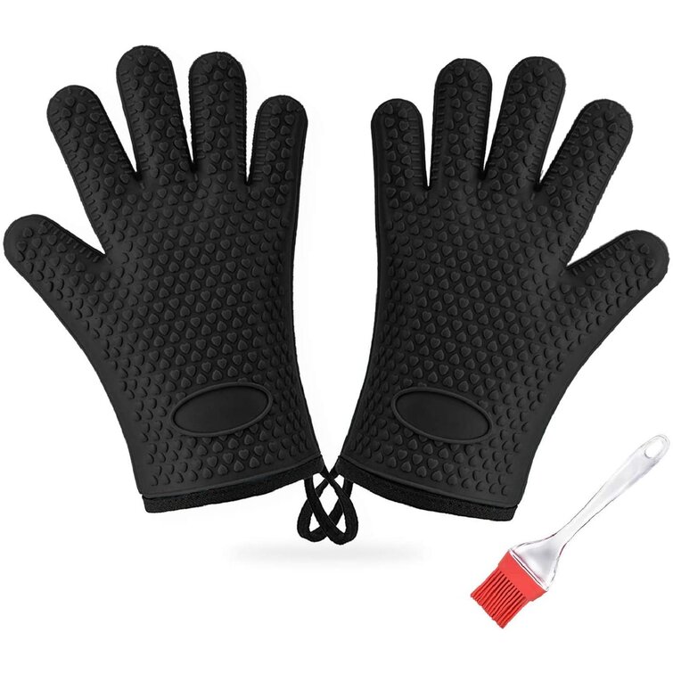 Oven Mitts Heat Resistant BBQ Gloves Kitchen Non-Slip Potholder with Extended Protection Internal Cotton Layer for Barbecue Cooking Baking