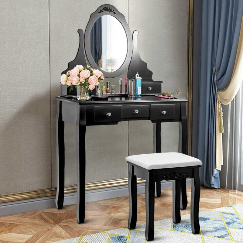 wooden makeup vanity with lights