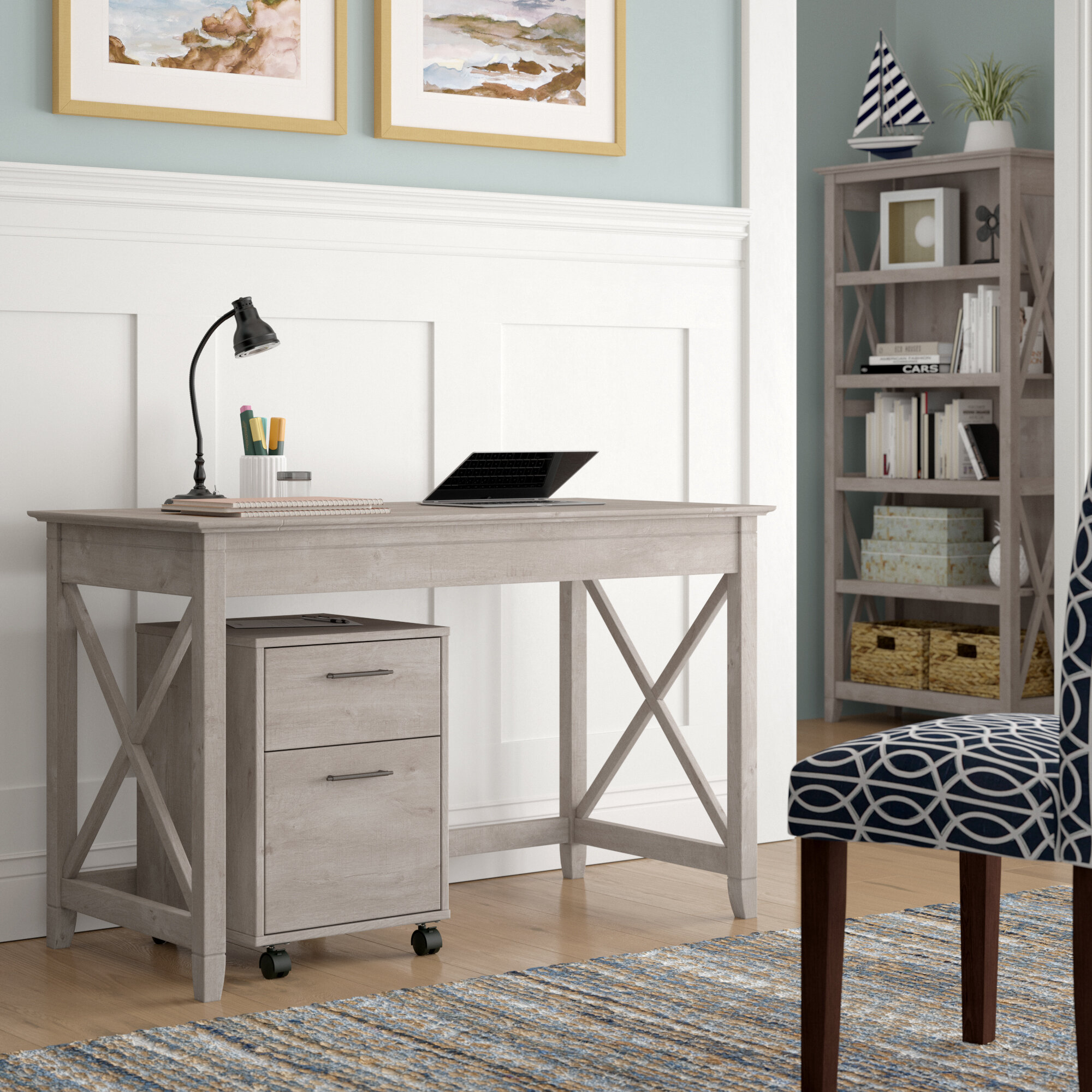 Beachcrest Home Cyra Desk Bookcase And Filing Cabinet Set