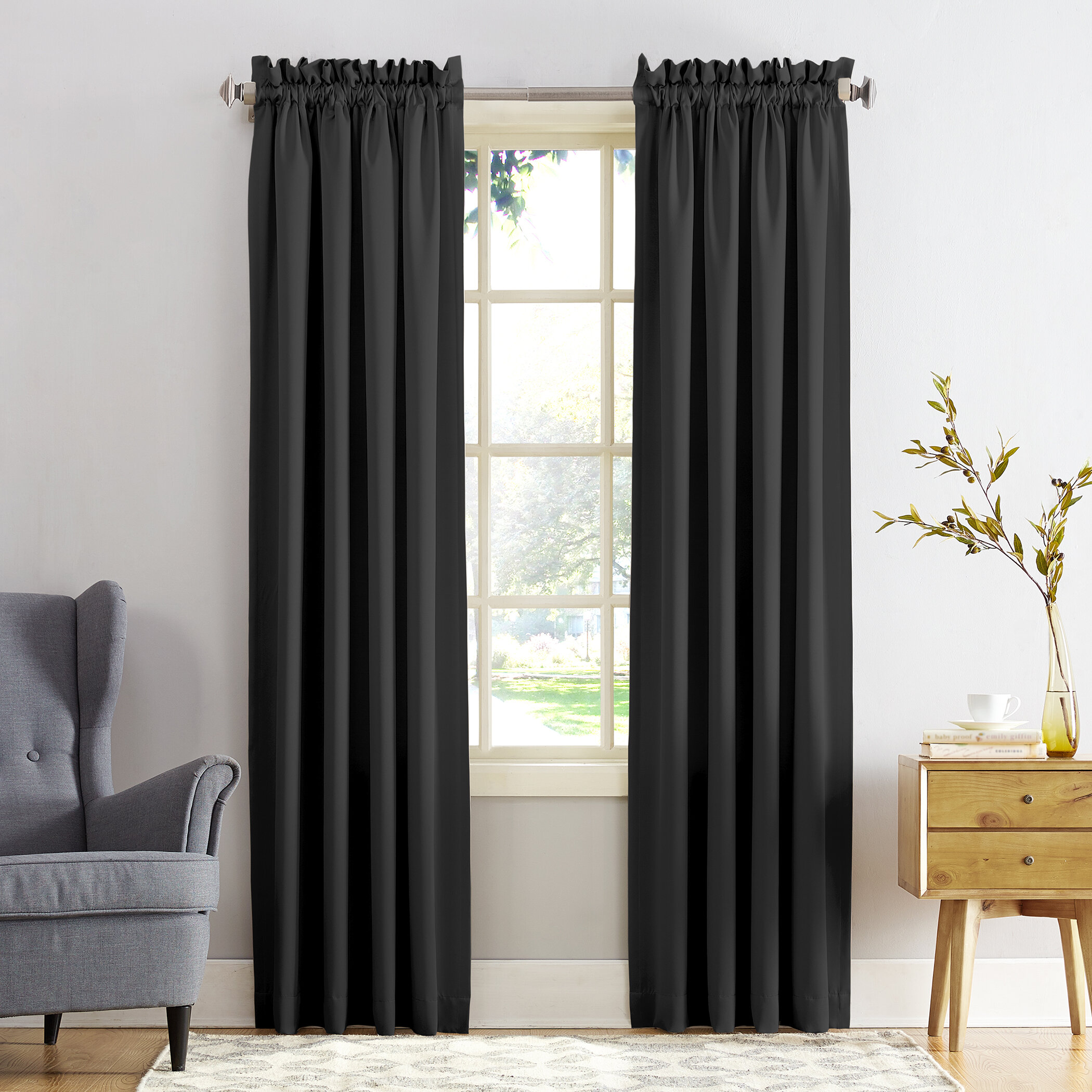 42x63-inch 2 Panels Black Turquoize Full Blackout Room Darkening Thermal Insulated Grommet Window Curtain for Living Room 
