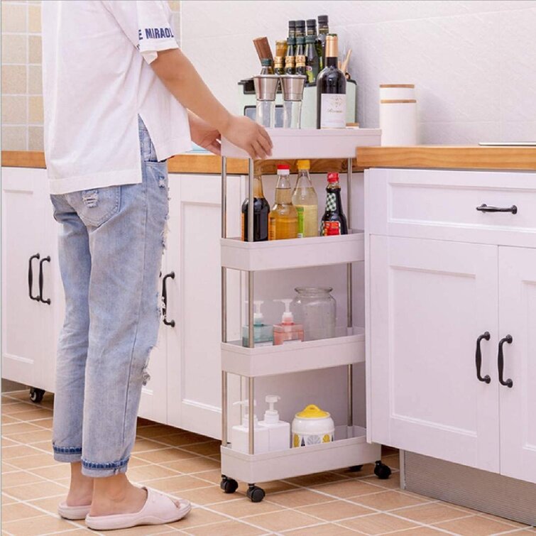 Slim Slide Out Trolley Kitchen Storage Pull Out Cart Shelf Narrow Place Rack 