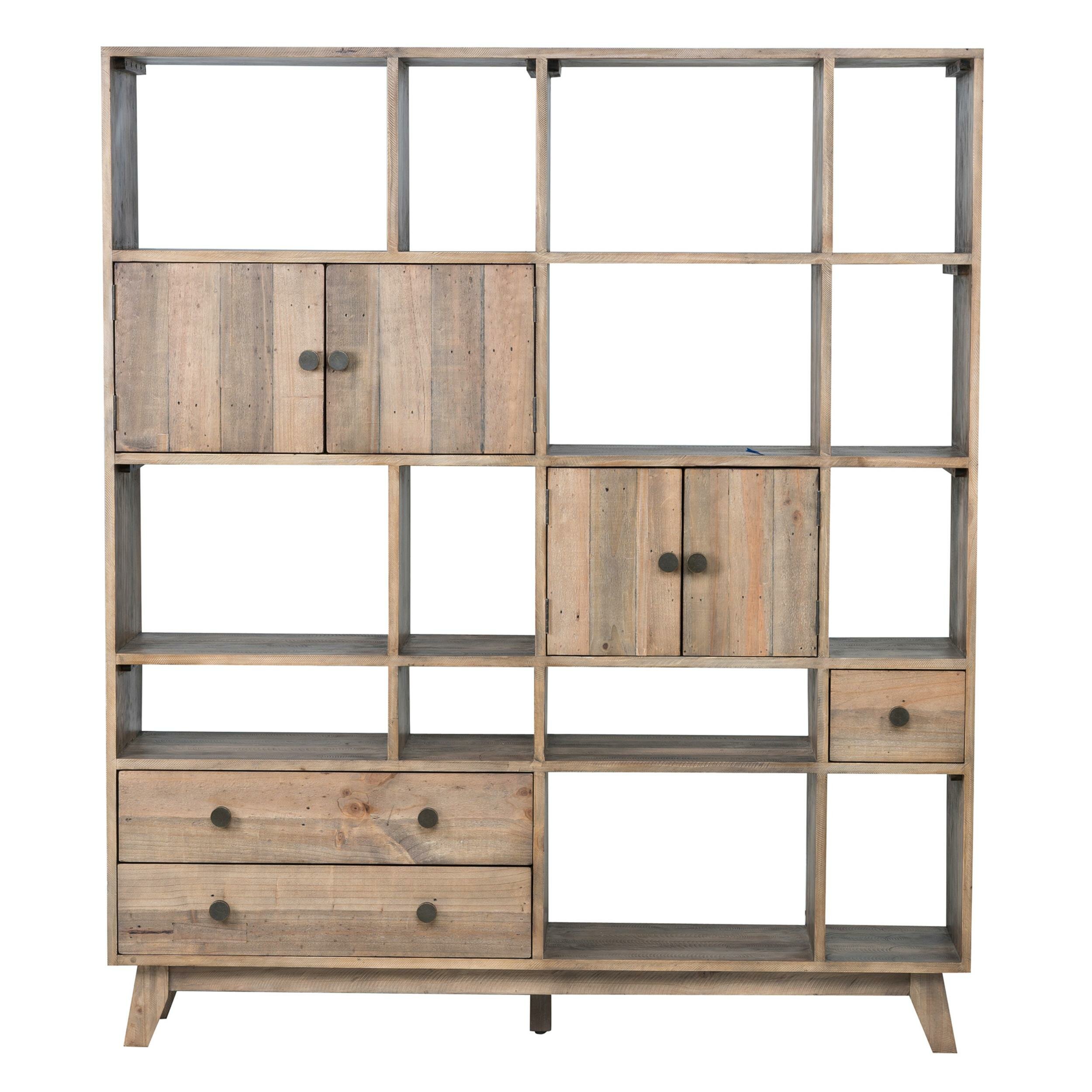 Benjara Multiple Shelf Wooden Wall Unit With 3 Drawers And 2 Cabinets Natural Brown Wayfair