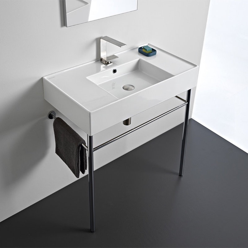 Scarabeo By Nameeks White Ceramic Rectangular Console Bathroom Sink With Overflow Wayfair