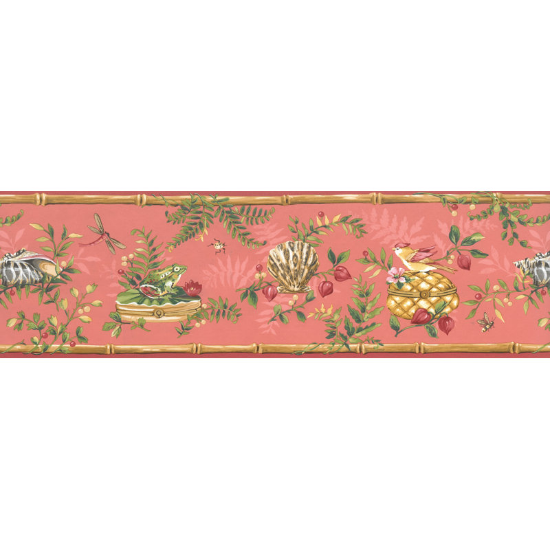Cerulean Blue Flowers Bumble Bee Dragonfly Merigold Orange Wallpaper Border Retro Design Roll 15 x 9
