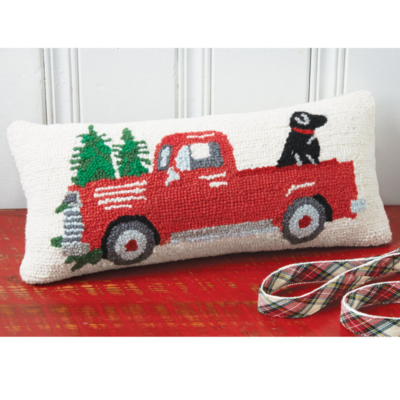 Christmas Truck And Dog Hooked Lumbar Pillow Reviews Joss Main