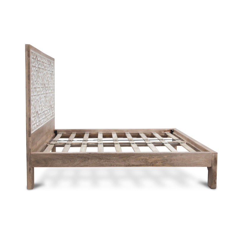Bungalow Rose Standifer Mango Wood Geometric Carved King Platform Bed