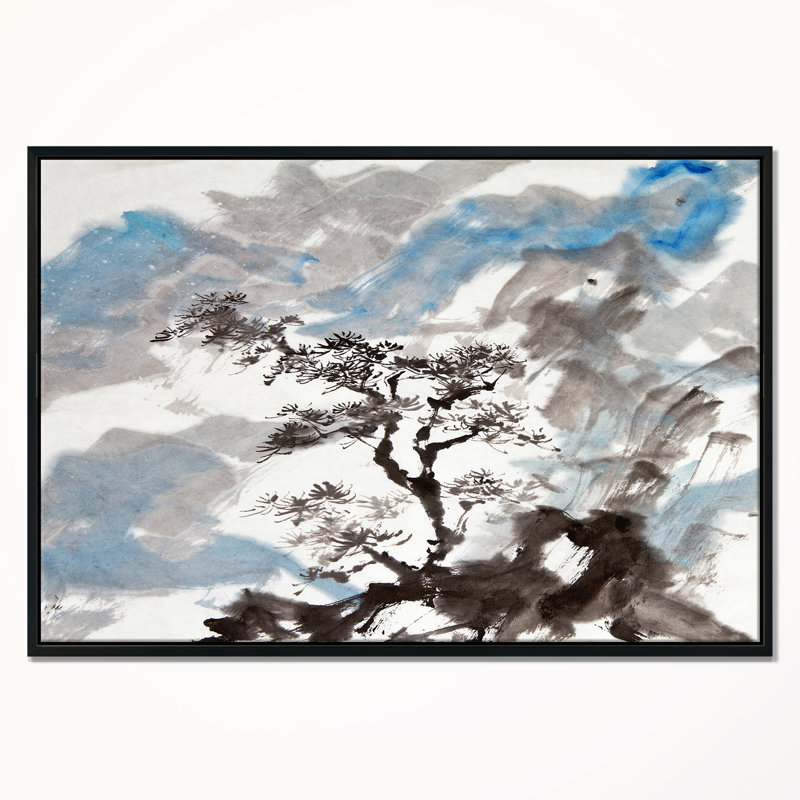 East Urban Home Chinese Pine Tree Framed Oil Painting Print On