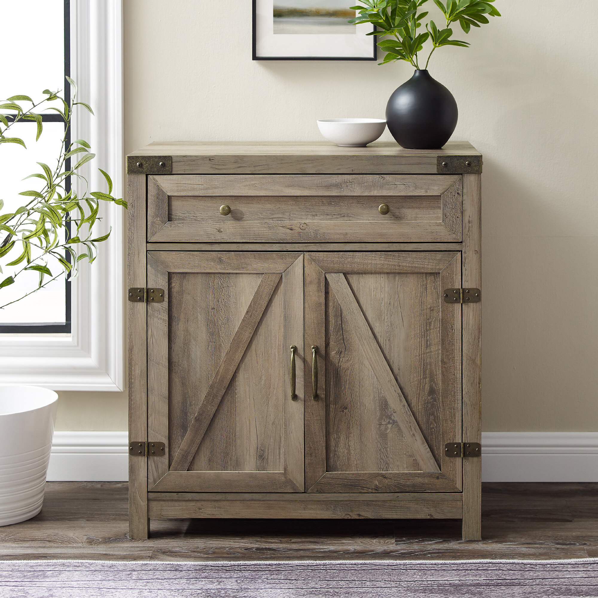 Living Room Sophia & William Sideboard Buffet Cabinet Farmhouse Accent Buffet Coffee Bar with 2 Doors Serving Cabinet Entryway Console Cabinet Bottom Shelf Cupboard 35 inch for Kitchen Bedroom Black