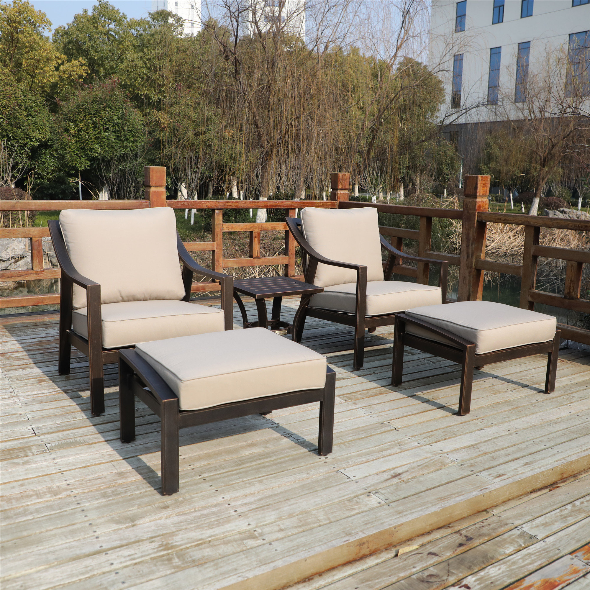 Canora Grey Rolla Outdoor Aluminum 5 Piece Sofa Seating Group With Cushions Wayfair