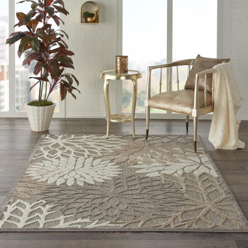 Winston Porter Weon Floral Gray Beige Indoor Outdoor Area Rug Reviews Wayfair