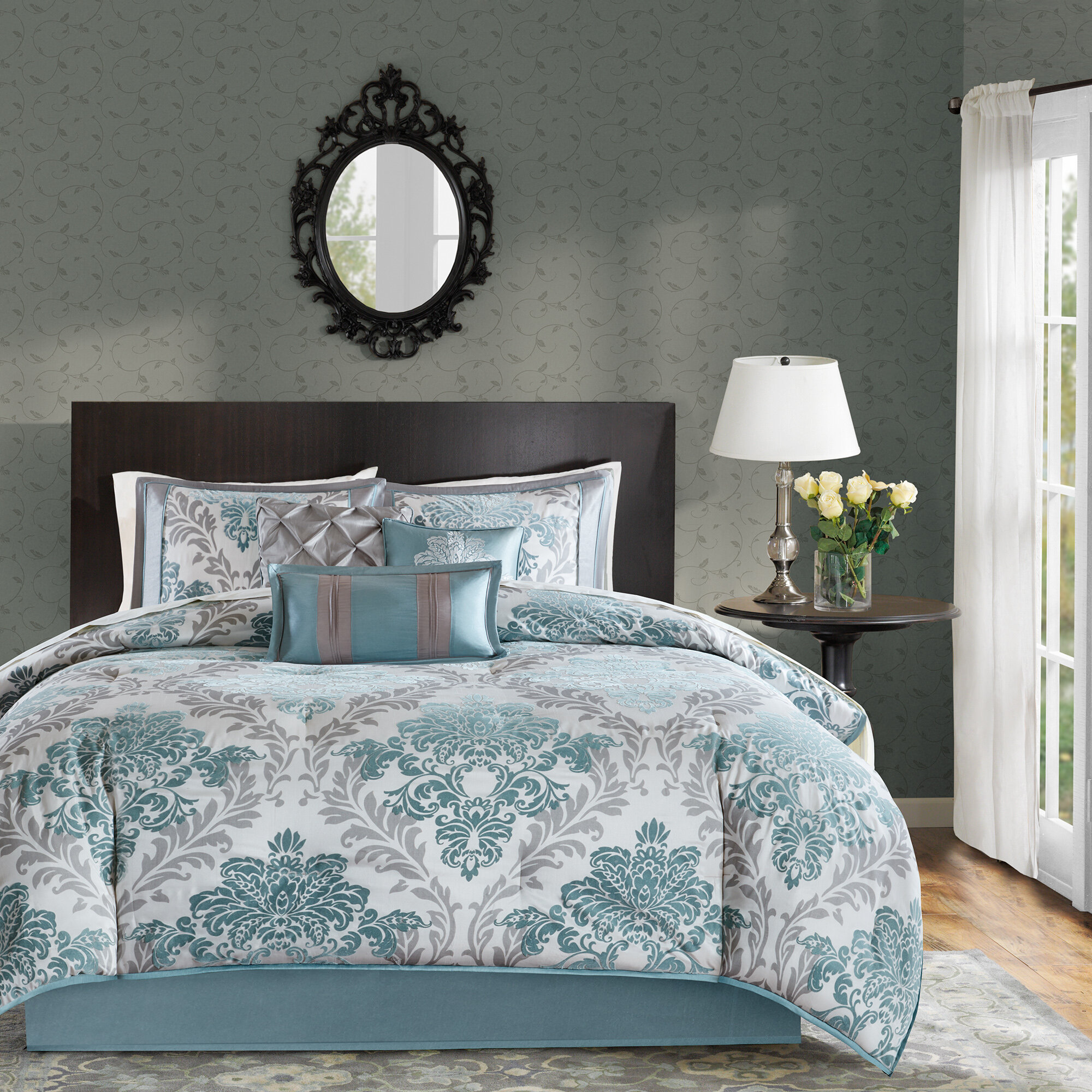 Bedding 7 Pc Blue White Comforter Set Queen Or Cal King Size At Linen Plus Home Garden Snugharborfarm Com