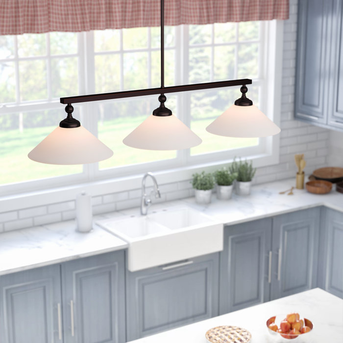 Nickel Finish 3-Light Pendant Opal Glass Shades Hanging Kitchen Island Light