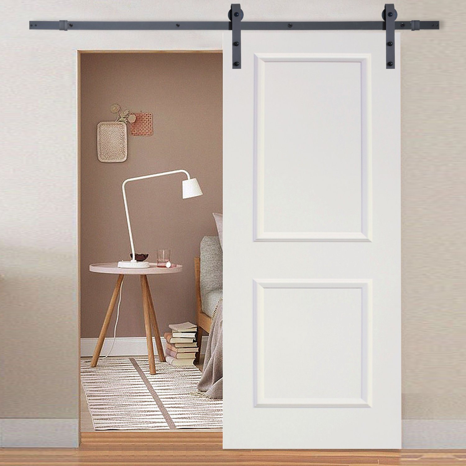 Calhome Paneled Manufactured Wood Primed Classic Barn Door With