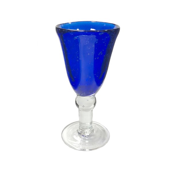 Set of 5 Chunky Stemmed Pedestal Beverage Glasses Vintage Blue Glass Goblets Colored Glass Drinkware