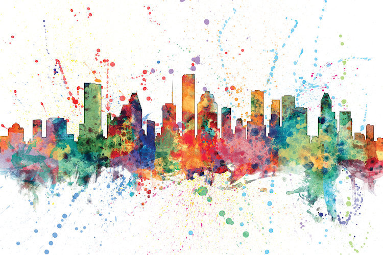 East Urban Home Rainbow Splash Skyline Series Houston Texas Usa