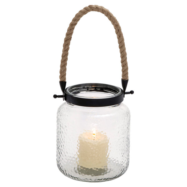 Large Glass Lantern with Rustic Rope Handle with LET YOUR LOVE SHINE BRIGHT