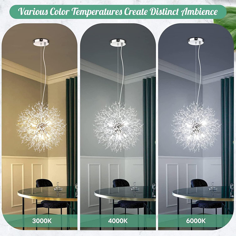 Modern Crystal Chandeliers Firework, Semi Flush Mount Ceiling Light Fixtures, 8-Light Chrome Dandelion Chandelier, Stainless Steel Pendant Light For ...