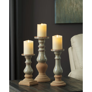 TWO STATELY CHARCOAL STAINED CONCRETE CANDLE HOLDER THICK CRYSTAL BASES