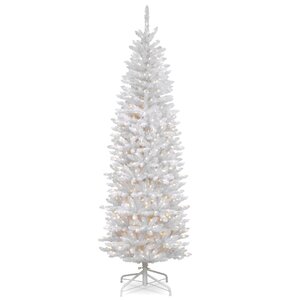 Kingswood Hinged Pencil White Fir Artificial Christmas Tree with Clear Lights with Stand