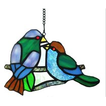 Handcrafted Lovebirds on a Stick Suncatcher Stained Glass Effect 
