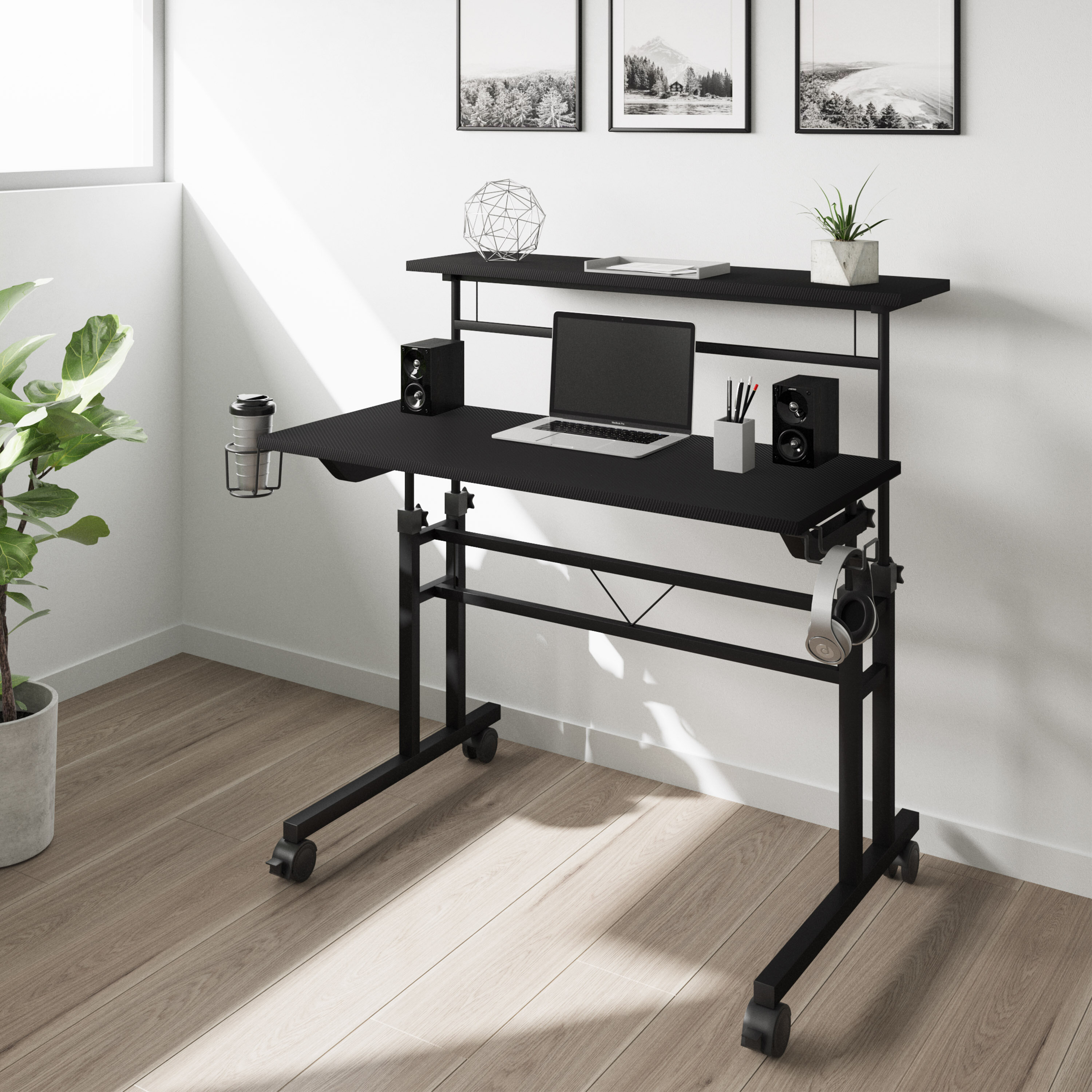 Inbox Zero Rolling Height Adjustable Gaming Desk & Reviews | Wayfair