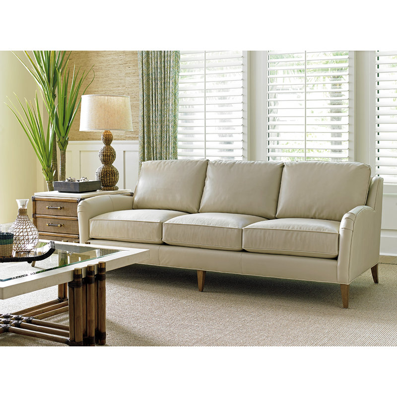 Tommy Bahama Home Twin Palms Genuine Leather 86 Round Arm Sofa