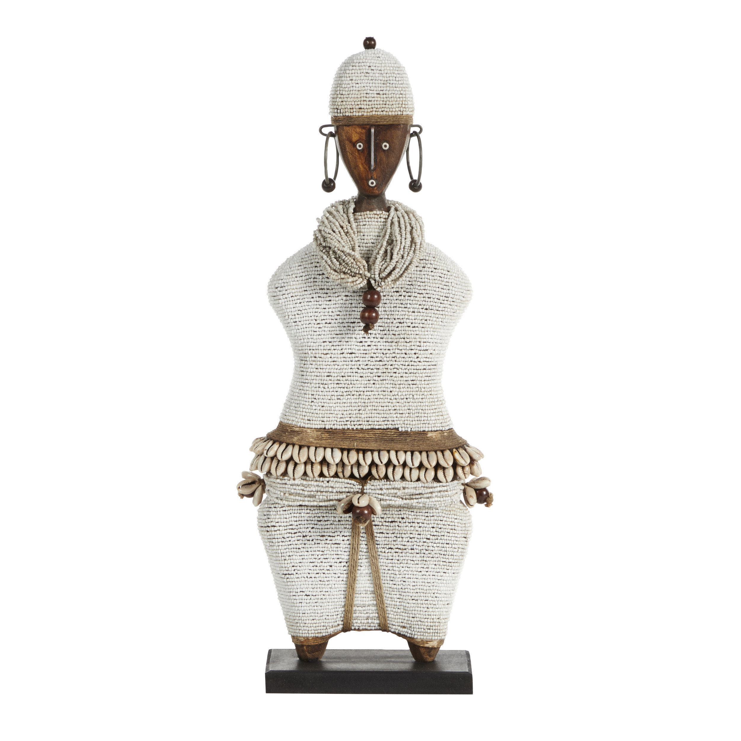 Africantreasures Large Hand Crafted Pine Cowrie Shells White Beads Kente Cloth African Woman Namji Doll Sculpture Perigold