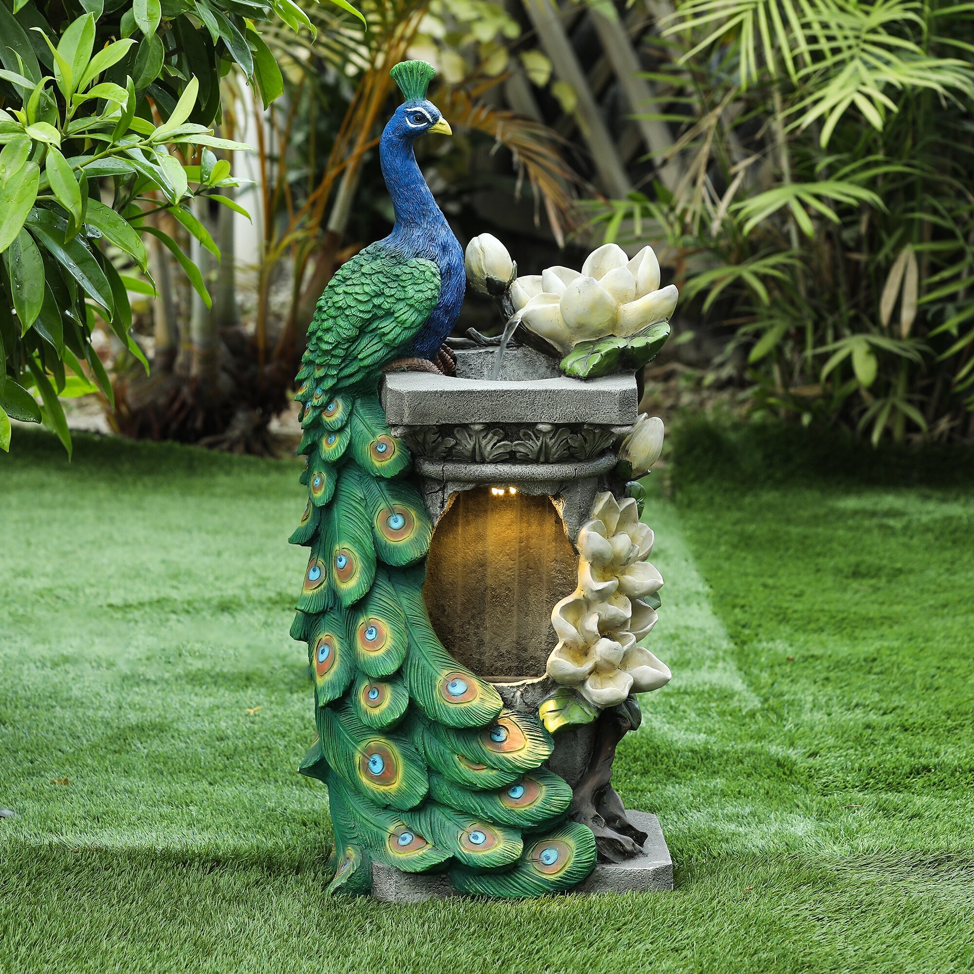 Luxen Home Resin Peacock Fountain With Light Reviews Wayfair