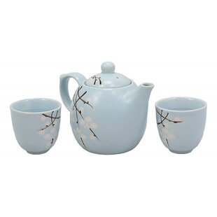 China Winter Lucky Bamboo Design Porcelain Blue 20oz Tea Pot and 4 Cups Set 