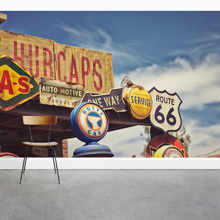 Vintage Gas Station Signs 8 X 144 3 Piece Wall Mural