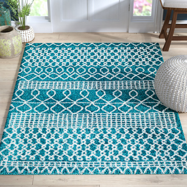 Bungalow Rose Bolt Geometric Teal Turquoise Area Rug Reviews Wayfair