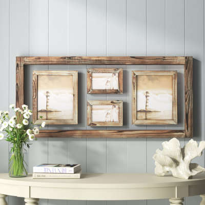 ( damage glasses broken) wood 4 slot wall photo frame with wood frame