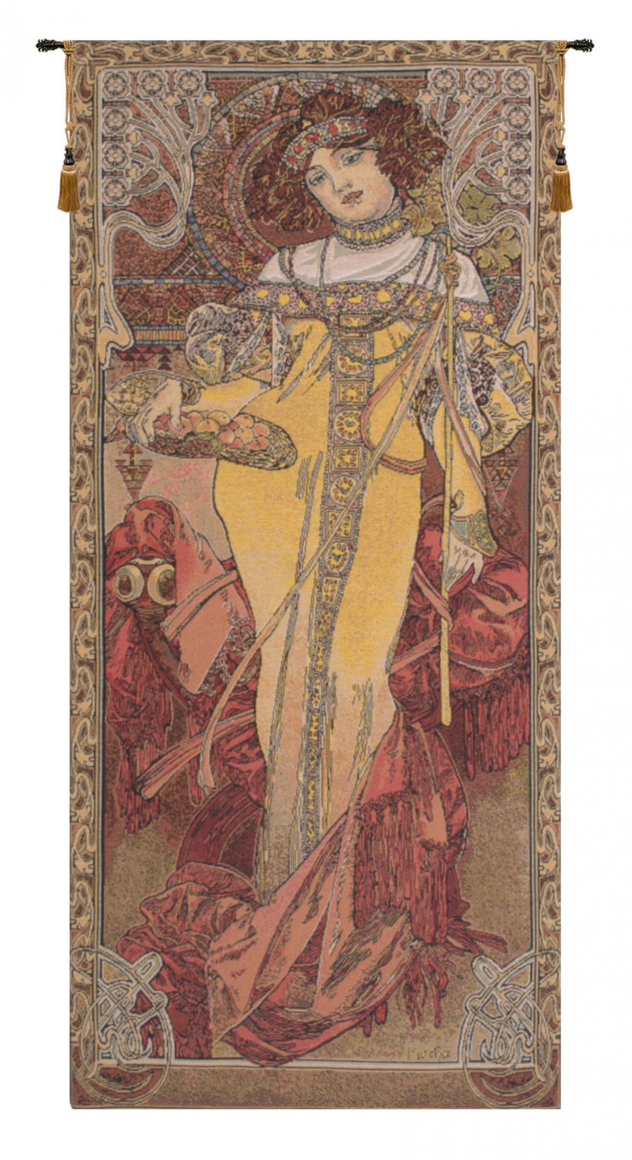 Mucha (d'après) Suite De 4 Tapisseries Art Nouveau Sur Le