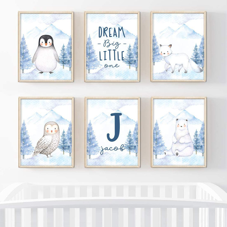 Harriet Bee Deady Personalized Winter Wonderland Arctic Animals Poster Dream Big Little One Penguin Owl Name 6 Piece Set Paper Print Wayfair