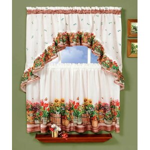 Cadnite Traditional Elegance Flower Market 2 Piece Kitchen Curtain Set