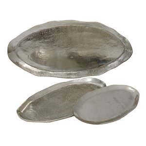 3 Piece Oval Silver Serving Tray Set