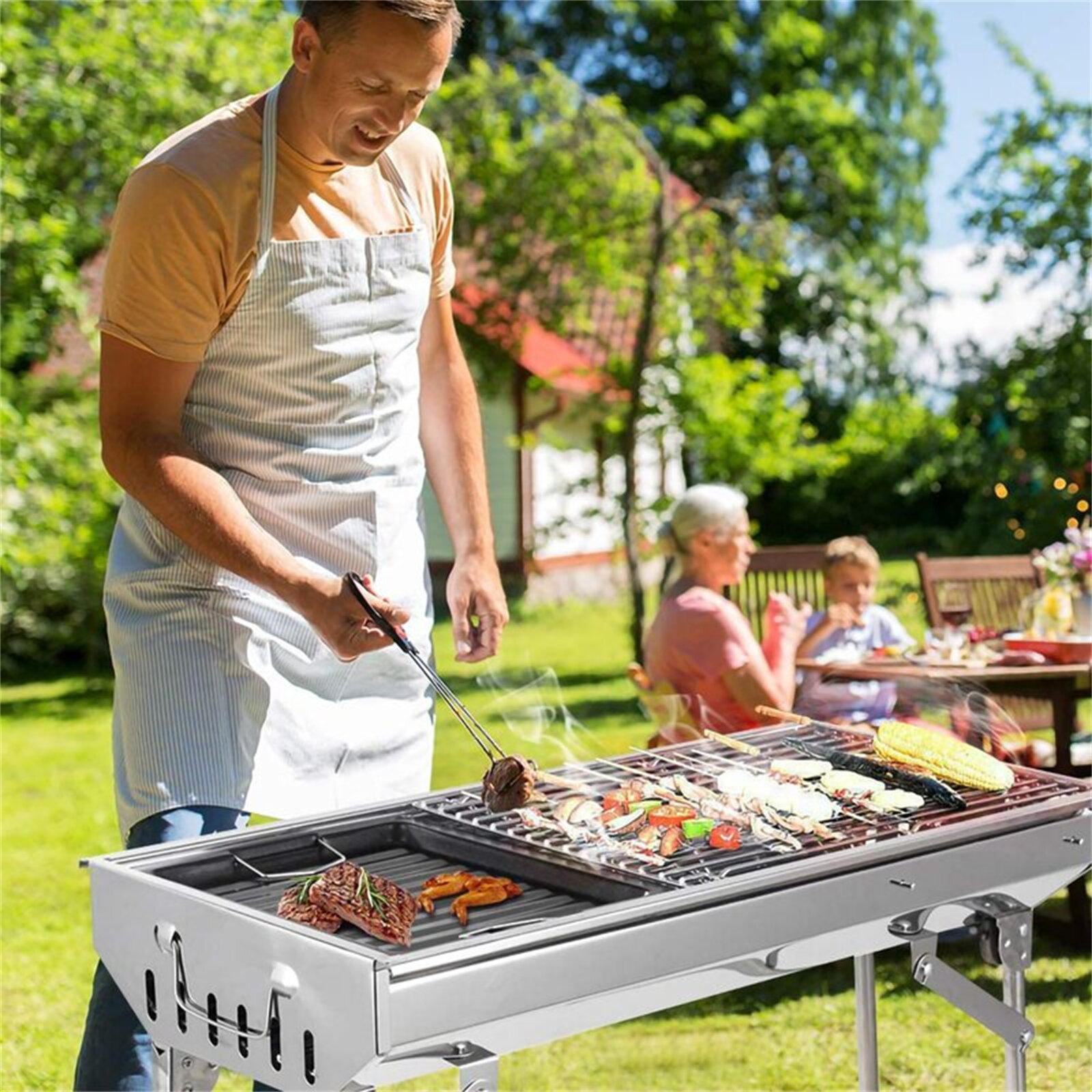 Smokeless Fold Barbecue Charcoal BBQ Grill Stove Shish Kebab Stainless Steel 
