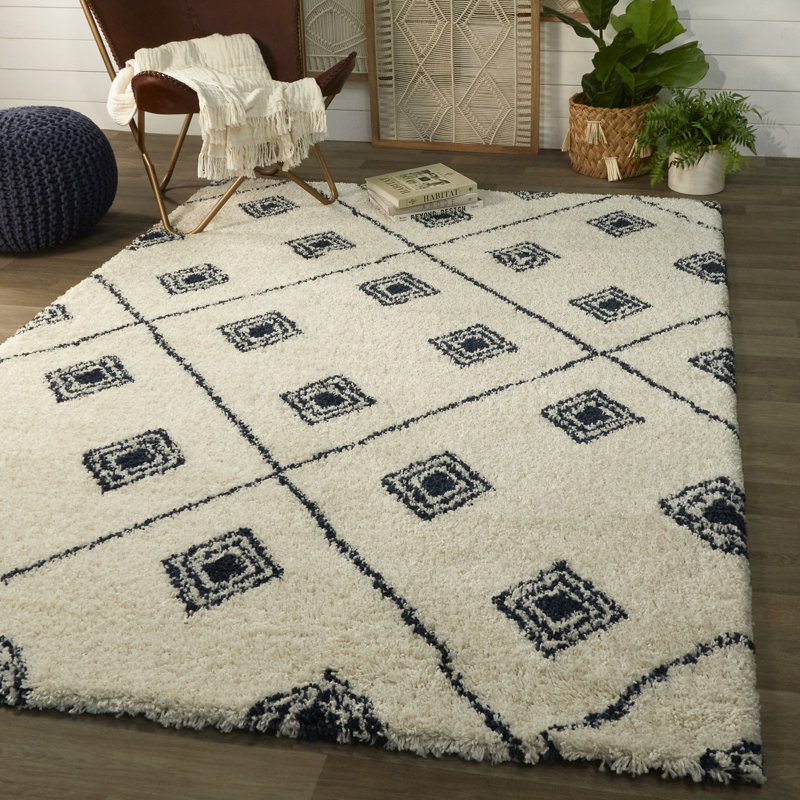 Wrought Studio Sandnes Morrocan Shag Blue Off White Area Rug Wayfair