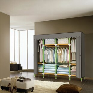 Hododou Canvas Portable Wardrobe Fabric Funiture Cupboard Clothes Storage Organizer 160 x 69 x 43cm Single Beige 