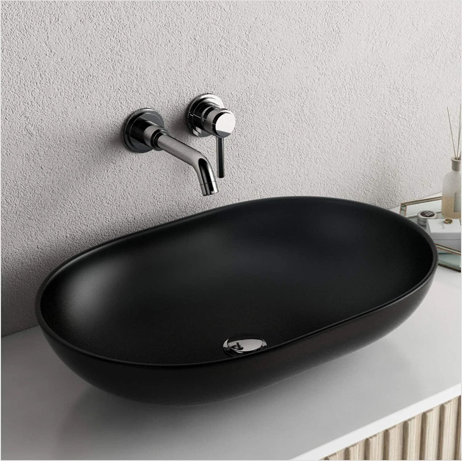 Bathroom vessel sink above counter ceramic porcelain wash basin Silver Finish 98 