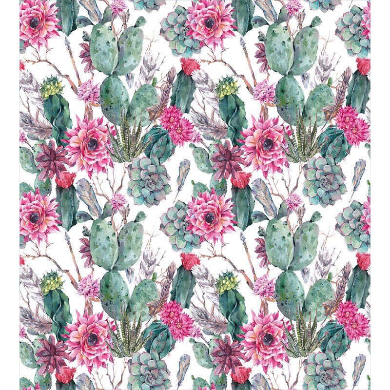 Ambesonne Cactuses Spring Blooms Twigs And Arrows Composition Boho