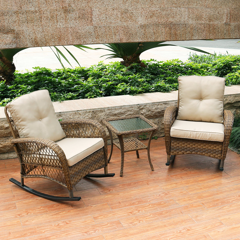 August Grove Kaeden Rocking Conversation 3 Piece Seating Group Set With Cushions Reviews Wayfair